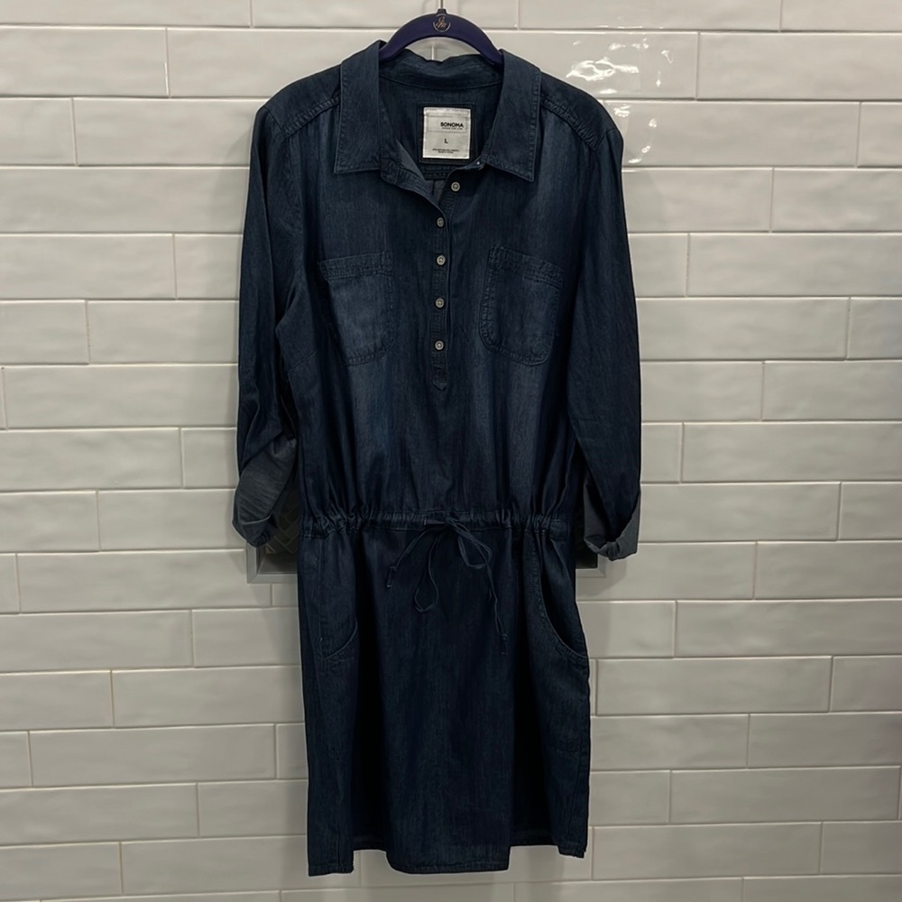 Denim drawstring dress